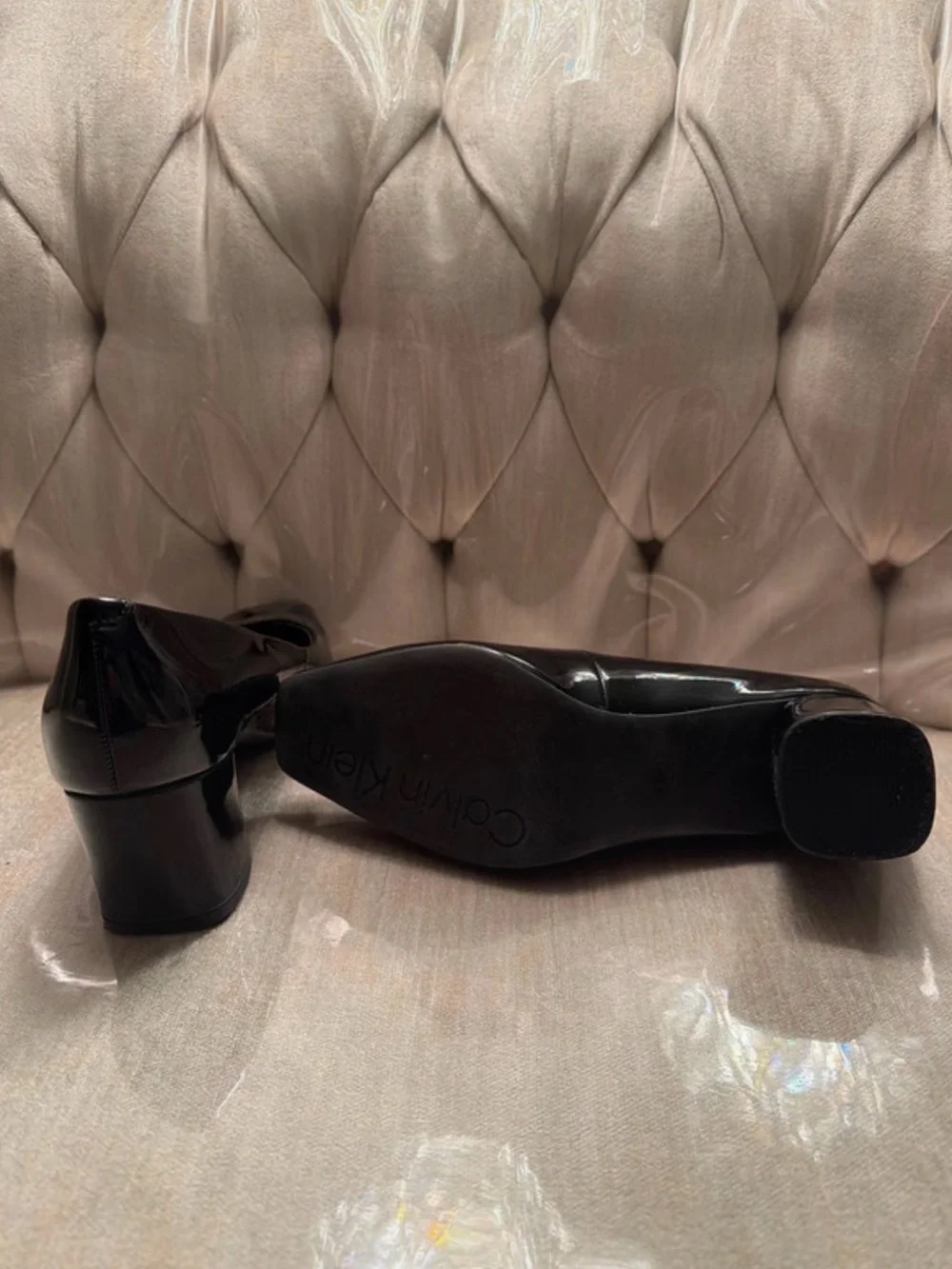Calvin Klein Black Patent Square-Toe Pumps - Sleek Gloss